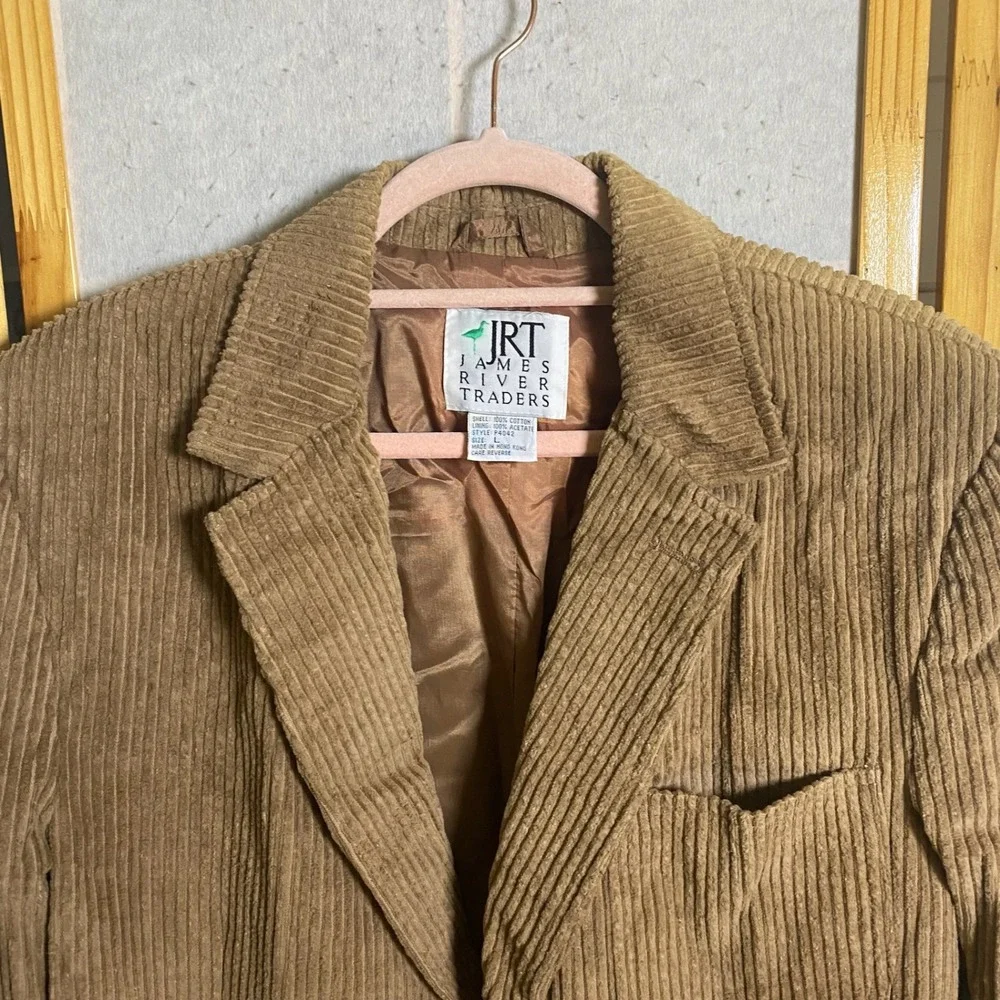 Vintage‎ James River Traders Mens Tan Corduroy 3-Button Blazer Sport Coat Size L